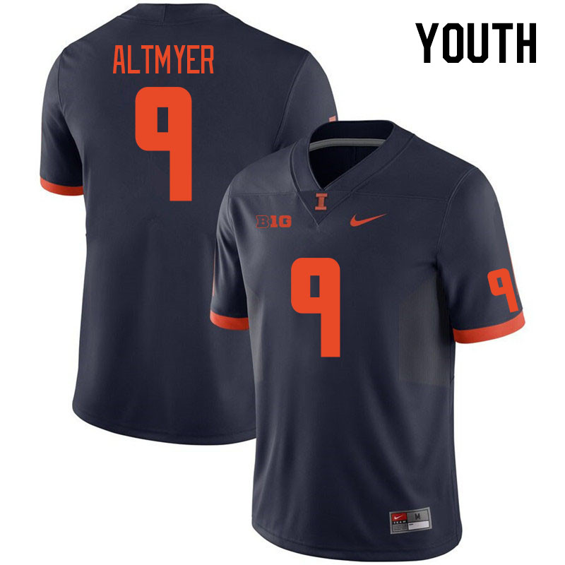 Youth #9 Luke Altmyer Illinois Fighting Illini College Football Jerseys Stitched Sale-Navy